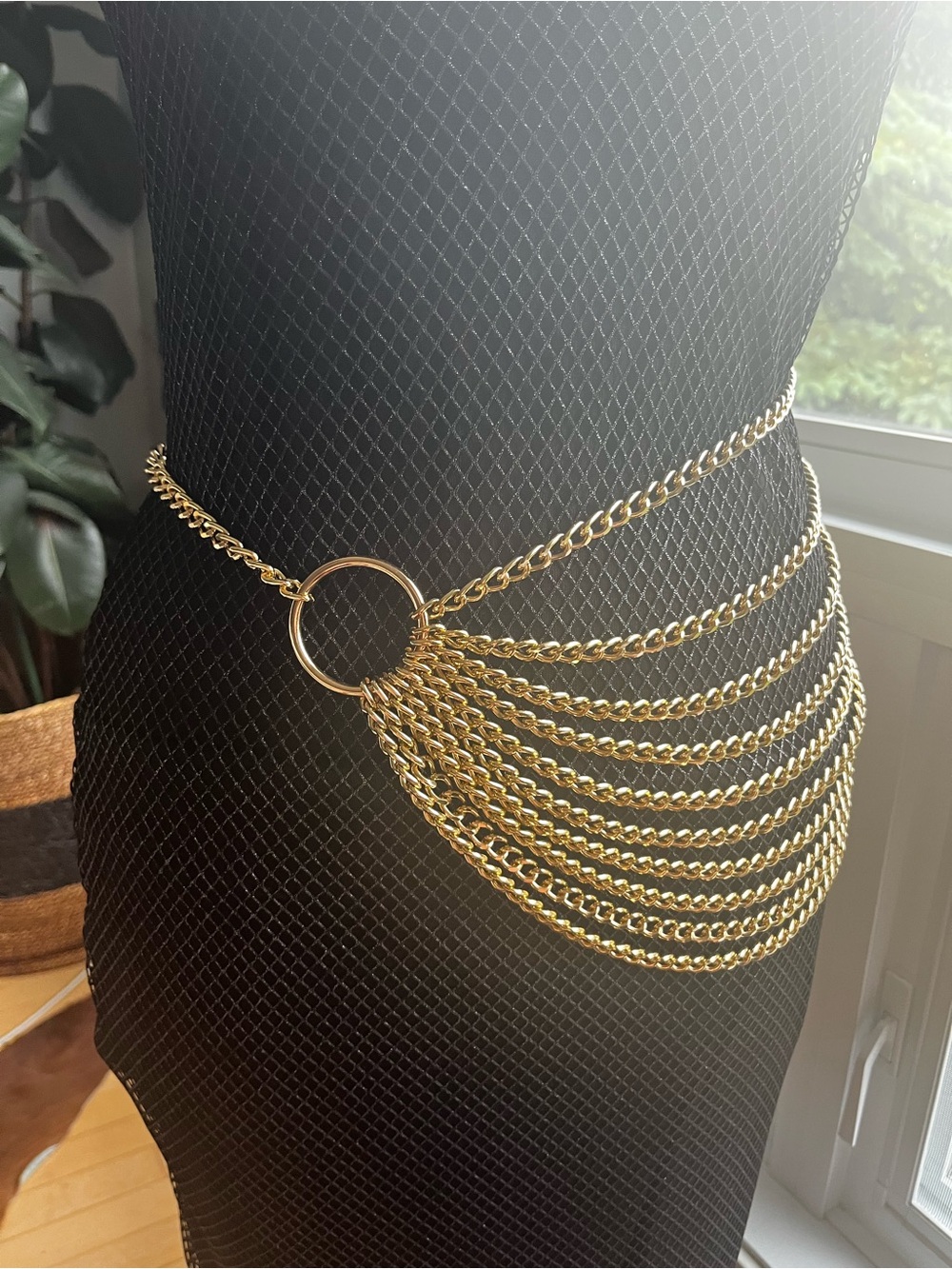Gold Multi-Chain Waist Belt with Decorative Ring